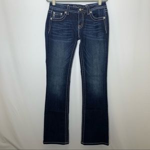 Miss Me Signature Stretch Boot Cut Mid Rise Dark Wash 30x34 Flap Pocket